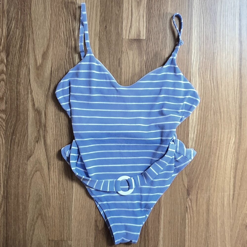 Splendid Blue and White One Piece Swim Suit Size L